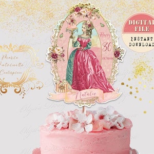 Centre de table Personnalisé Marie-Antoinette, Tea Party imprimable, Laissez-les manger un gâteau, Centerpiece, Birthday Party Cake Topper avec Marie No 1