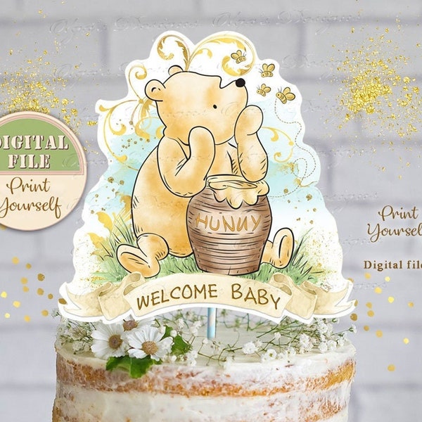 Classic Winnie the Pooh Baby Shower Centerpiece, Classic Pooh Baby cake topper, Pooh Diaper Cake Centerpiece, Baby Shower Party Decor, B 07