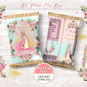 Flopsy Bunny Potato Chip Bag, Bomboniere Peter Rabbit personalizzate e stampabili, Bomboniere per feste di compleanno, Flopsy Bunny Chip Bag