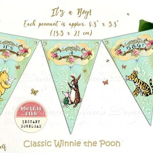 Estandarte clásico de la bandera de Winnie the Pooh "Es un niño", estandarte del baby shower de Pooh, decoración de la fiesta del baby shower de Winnie the Pooh, decoración de fiesta digital, 02