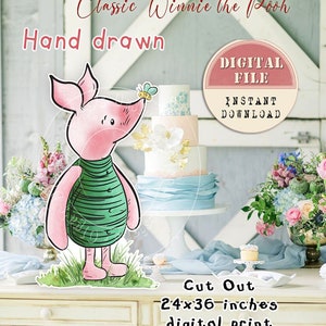 Classic Winnie the Pooh Cutout Decor, Piglet figure with bees, Piglet Baby Shower Decor, Pooh Birthday Party Stand Up, Digital Cut-Out, 07