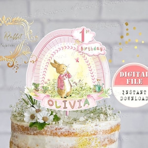 Peter Rabbit Cake Topper, Centrotavola del primo compleanno di Peter Rabbit, Peter Rabbit Baby Shower Party, Download digitale Compleanno Party Decor PR3
