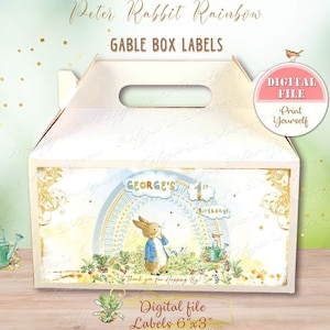 Classic Peter Rabbit Gable Box Labels, Peter Rabbit Rainbow Birthday Party Favor Box, Bunny Christening Party, Peter Rabbit Baby Shower, PR3