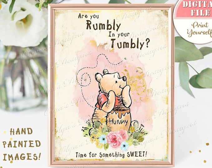 RUMBLY TUMBLY Winnie the Pooh Bear PRINT Perfect for Baby Shower Gift ...