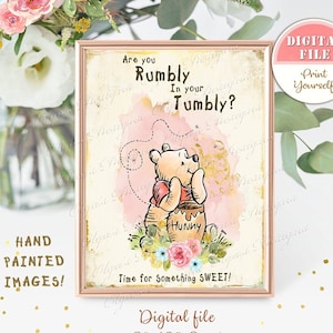 Classic Winnie the Pooh Baby Shower and Birthday Party Table Sign, Rumbly in your Tumbly, Pooh Birthday & Baby Shower decor, Digital P03