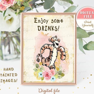 Classic Winnie the Pooh Baby Shower Table Sign, Pooh Birthday Party Table Sign, Pooh Birthday & Baby Shower Decor, 8&quot;x10&quot; Digital file, P03