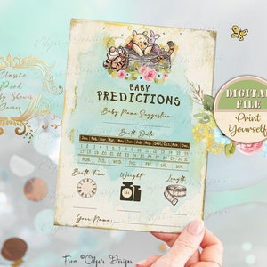 Classic Winnie the Pooh Baby Shower Game, Pooh Diaper Party Game, Pooh Baby Shower Activities, Baby Predictions, Printable 5&quot;x7&quot; Game, B03
