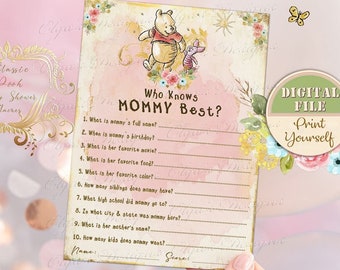 Classic Winnie the Pooh Baby Shower Game, Pooh Diaper Party Games, Pooh Baby Shower Activities, Winnie Baby Game, Printable 5"x7" Game P03