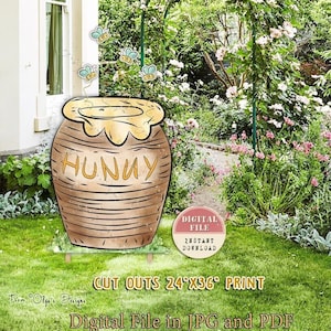 Classic Winnie the Pooh Honey Pot Cutout Decor, Pooh Hunny Pot with bees, Winnie Baby Shower Decor, Pooh Party Stand Up, Digital Cut-Out, 07