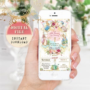 Peter Rabbit Zwillinge Geburtstagsparty digitale iPhone Einladung, personalisierte Peter Rabbit, Smartphone Evite, Peter Rabbit iPhone Einladung