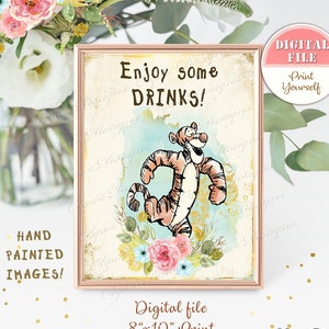 Classic Winnie the Pooh Baby Shower Table Sign, Pooh Birthday Party Table Sign, Pooh Birthday & Baby Shower Decor, 8&quot;x10&quot; Digital file, B03