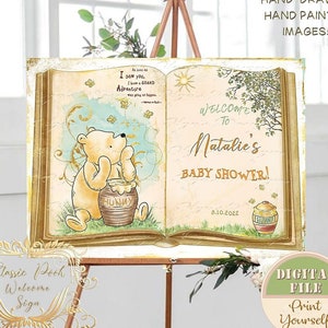 Cake Topper Classic Winnie the Pooh Baby Shower Oh Baby 5x7 Gold Glitter  Effect Design DIGITAL Download 0001 