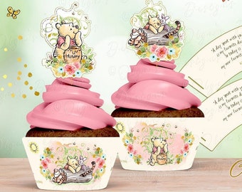 Classic Winnie the Pooh Cupcake Wrappers - Pooh Birthday and Baby Shower Cupcake Wrappers - Digital Download - Pooh Cupcake decorations P03