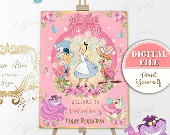 Personalized Alice in Wonderland Welcome Sign, Printable Classic Alice Birthday Sign, Alice No 17 Birthday Party, Alice Baby Shower Sign