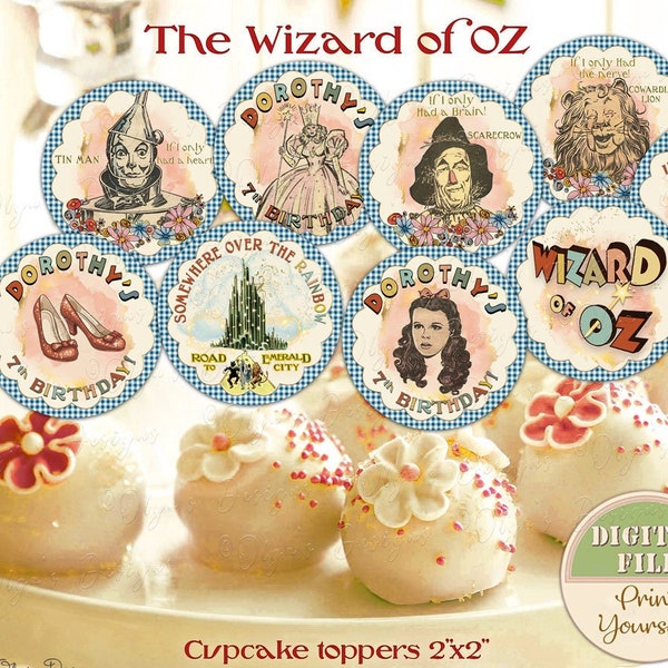 Personalized Wizard of Oz Cupcake Toppers, Birthday Party Decor (Printable Digital File)