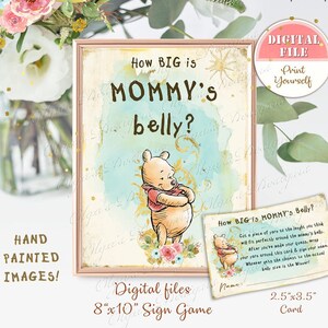 Jeu classique de baby shower de Winnie l'ourson, jeu de société Winnie l'ourson, quelle est la taille du ventre de maman, jeu de signes pour baby shower 20 x 10 po + cartes 2,5 x 3,5 po., B03