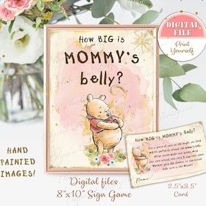 Klassiek Winnie de Pooh-babyshowerspelbord How Big is Mommys Belly, Pooh Birthday Party Game, Pooh Babyshower-spelbord en kaarten P03