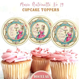 Personalized Marie Antoinette Cupcake Toppers, High Tea Party Toppers, Marie Antoinette Let Them Eat Toppers , Marie Birthday Party Decor
