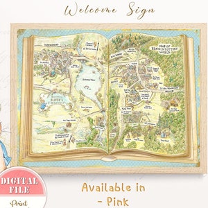 Beatrix Potter Karte, Peter Rabbit Willkommensschild, Peter Rabbit Geburtstag, Flopsie Baby Shower Party Schild, druckbares digitales Willkommensschild, PR4