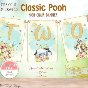 Classic Winnie the Pooh TWO Banner, Pooh 2nd Birthday Banner, Winnie the Pooh Birthday Party decor, Winnie the Pooh Party Decorations, 03