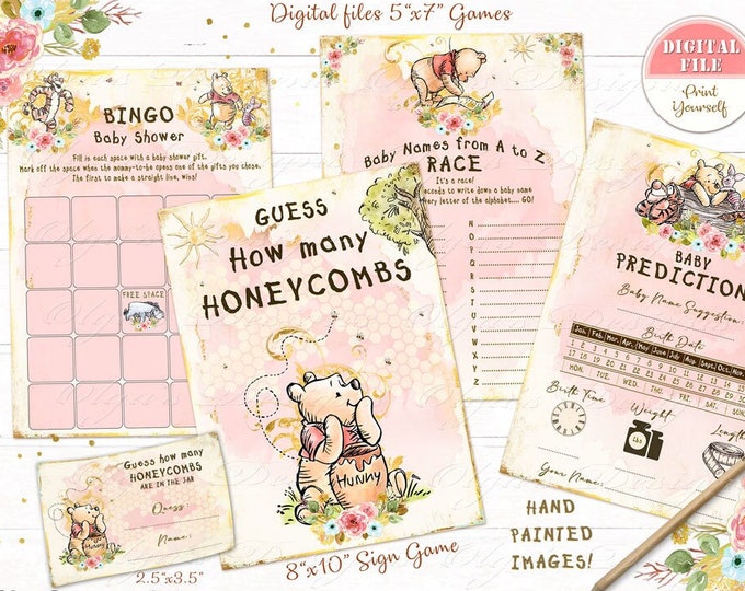 Classic Winnie the Pooh Baby Shower Game Bundle, Pooh Diaper Party ...