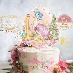 Jemima Puddle-Duck Cake Topper, Flopsy 1° compleanno centrotavola, festa di compleanno di Peter Rabbit, decorazione digitale della festa di compleanno di Peter Rabbit, PR4