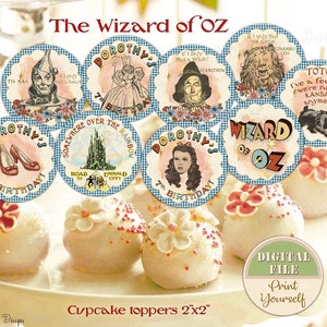 Personalized Wizard of Oz Cupcake Toppers, Printable Wizard of Oz Birthday Party, Wizard of Oz Cake toppers, Wizard of Oz Birthday Decor