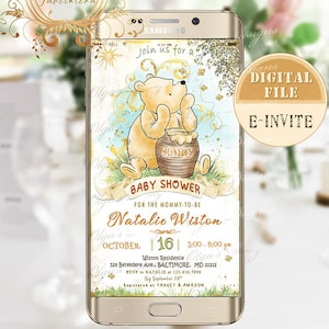 Classico Winnie the Pooh Baby Shower Mobile Invitation, Winnie The Pooh Electronic Invitation, Invito Smartphone personalizzato, iPhone card 07