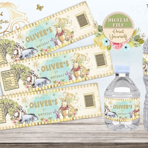Classic Winnie the Pooh Water Bottle Labels, Winnie the Pooh Water Bottle Birthday Party Decor, Pooh Baby Shower Printable Favors 03
