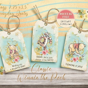 Classic Winnie the Pooh Tags with Everyday Quotes, Pooh Gift & Favor tags, Winnie Baby Party, Winnie the Pooh Birthday Party Favor tags, 03