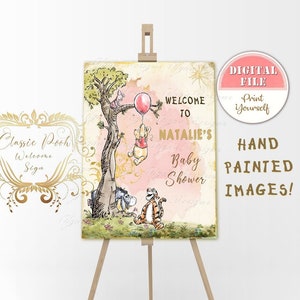 Klassieke Winnie de Poeh Baby Shower Welkomstborden, Poeh Verjaardagsfeest Tafel Borden, Poeh Verjaardag & Baby Douche Decor, Digitaal bestand P03