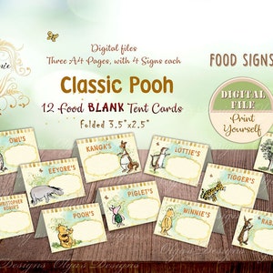 Classic Winnie the Pooh BLANK Food Tent Cards Non-Editable, Winnie the Pooh Birthday Party, Pooh Food Cards Tents, Winnie Party Decor, 02