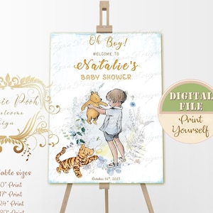 Segno di benvenuto classico Winnie the Pooh, Pooh Baby Shower segno d'ingresso, decorazione segno festa di compleanno, segno di benvenuto digitale personalizzato Pooh, 08