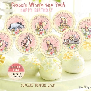 Classic Winnie the Pooh Cake Toppers, Winnie the Pooh Happy Birthday, Pooh Birthday Party Tags, Winnie Birthday Party Decor, Printable P03