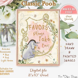 Classic Winnie the Pooh Baby Shower Table Sign, Pooh Birthday Party Table Sign, Pooh Birthday & Baby Shower Decor, 8&quot;x10&quot; Digital file 06