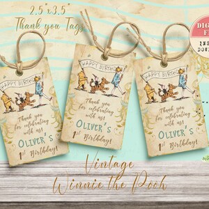 Klassieke Winnie de Poeh Verjaardagsfeest Dank u Tags, Gepersonaliseerde Poeh Party Decor, Klassieke Poeh Verjaardag Gunst Tags, Verjaardag Tags