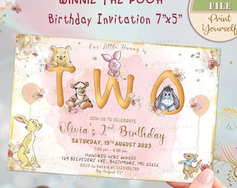 Classic Winnie the Pooh 2nd Birthday Invitation (Digital)