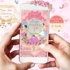 Invito digitale per iPhone di compleanno di Alice nel Paese delle Meraviglie, invito elettronico personalizzato per compleanno di Alice, invito per iPhone di Alice n. 17