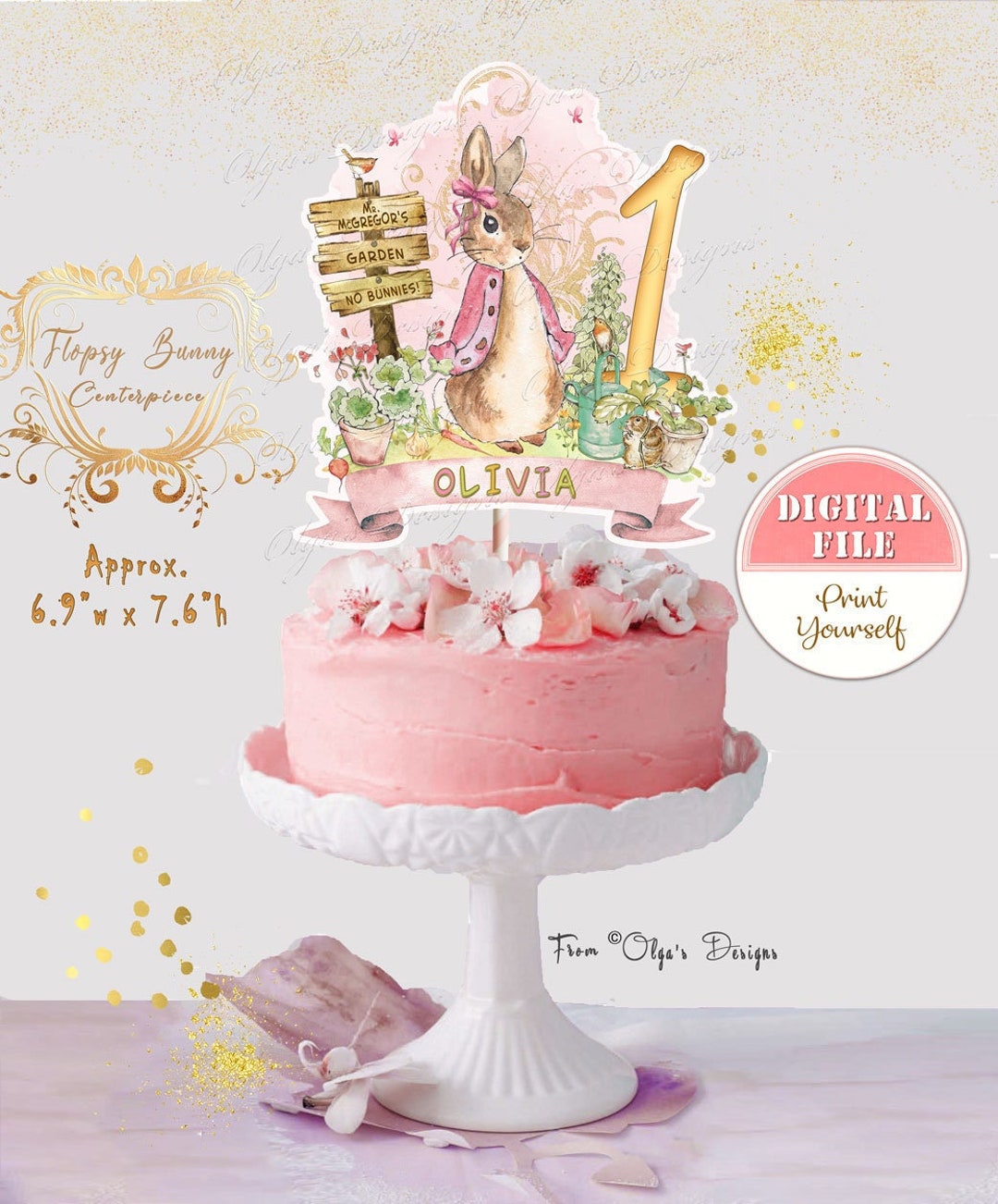 Flopsy Bunny Cake Topper, Flopsy 1st Birthday Centerpiece, Peter Rabbit ...
