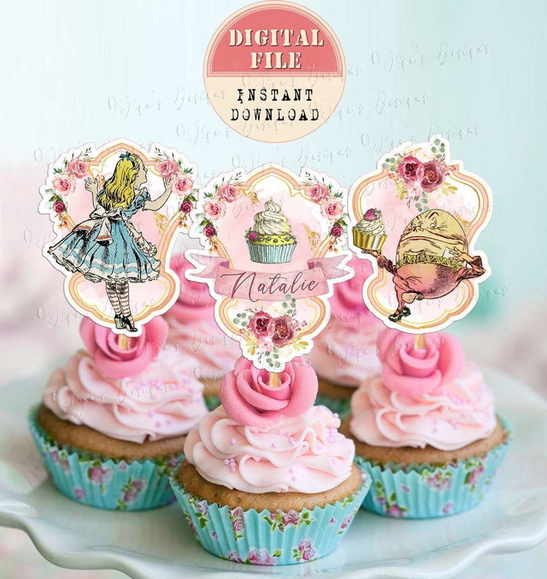 Alice in Wonderland - Edible Cake Topper, Cupcake Toppers, Strips