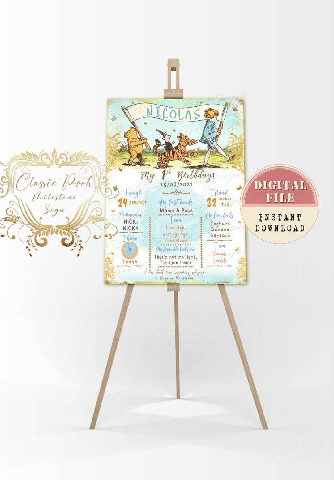 Classic Winnie the Pooh Birthday Milestone Board, Pooh Chalk Board Sign ...