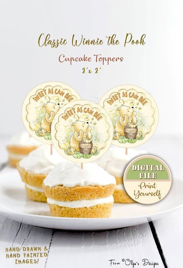 Winnie the Pooh Cake Toppers Winnie the Pooh Cupcake Toppers Cake Toppers  Baby Shower Toppers Winnie the Pooh Theme 