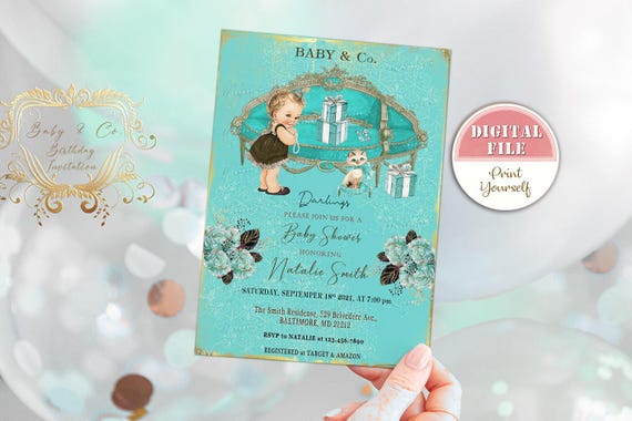 Baby & Co. Shower Invitation, Breakfast at Tiffany's Theme (Digital File)