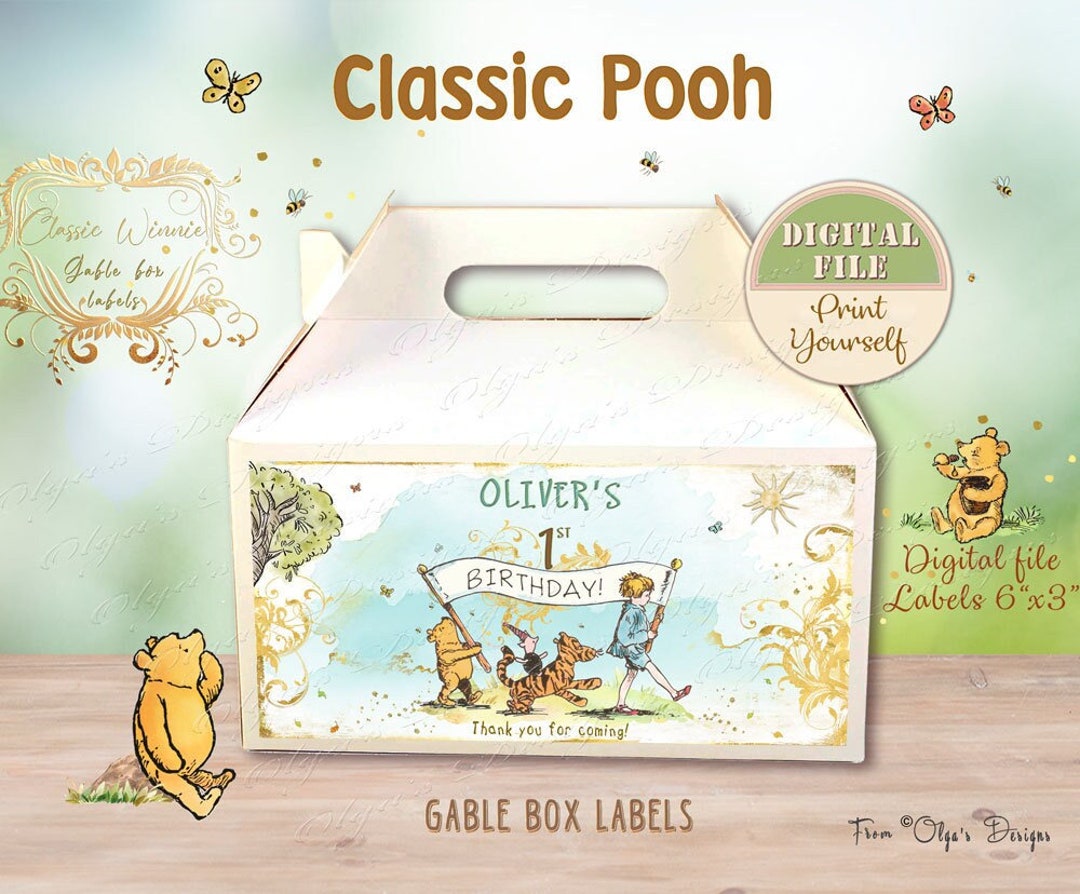 Classic Winnie the Pooh Gable Box Labels, Pooh Birthday Classic Winnie the Pooh Gable Box Labels, Pooh Birthday