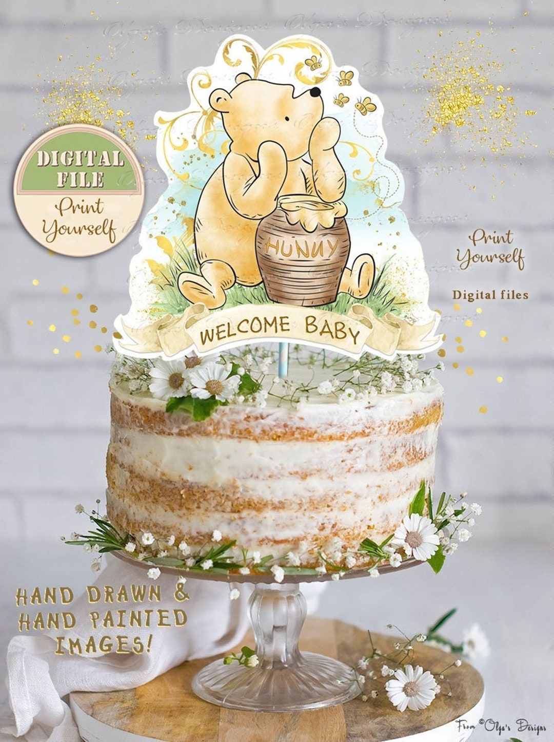 24pcs/pack Cartoon Winnie The Pooh Theme Cake Decorations Baby