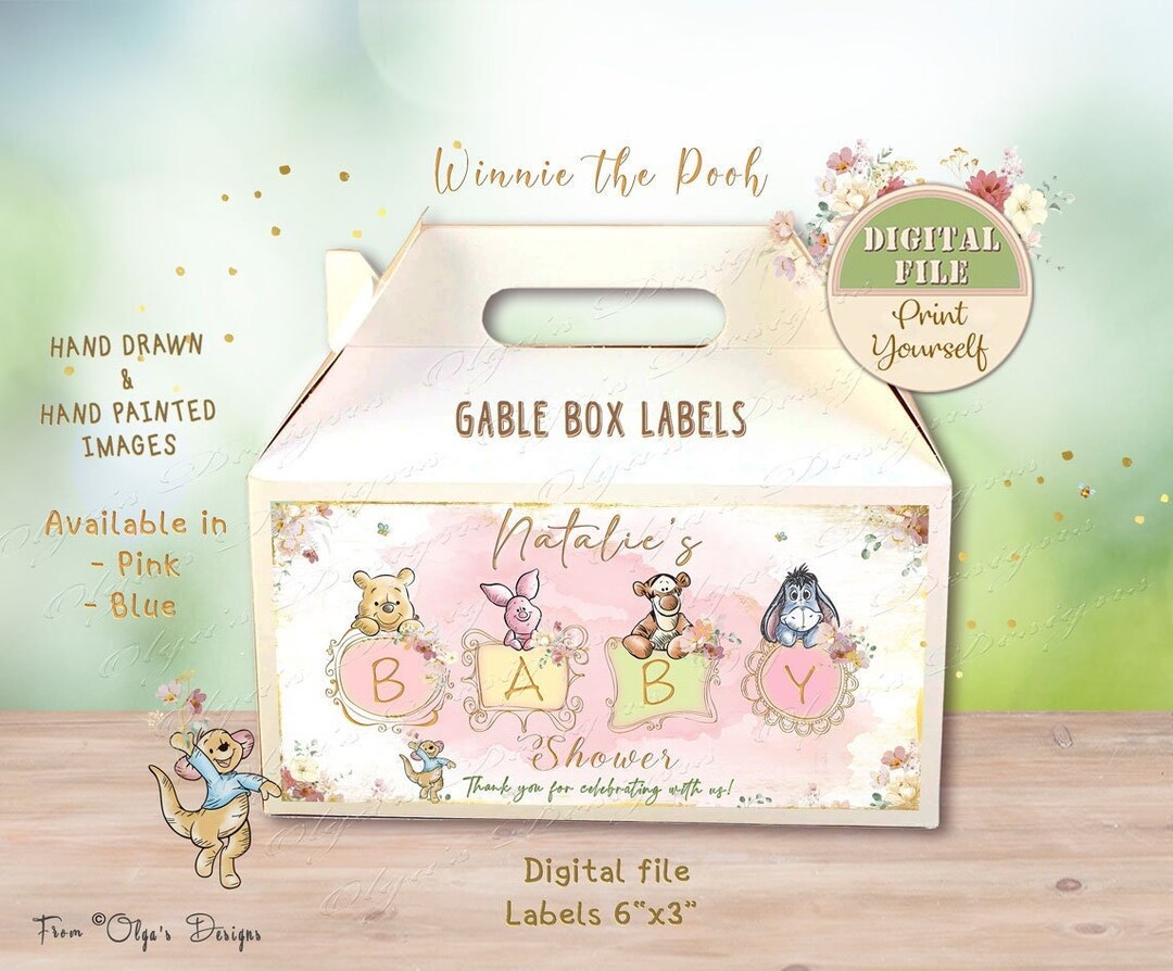 Classic Winnie the Pooh Baby Shower Gable Box Labels, Pooh Baby