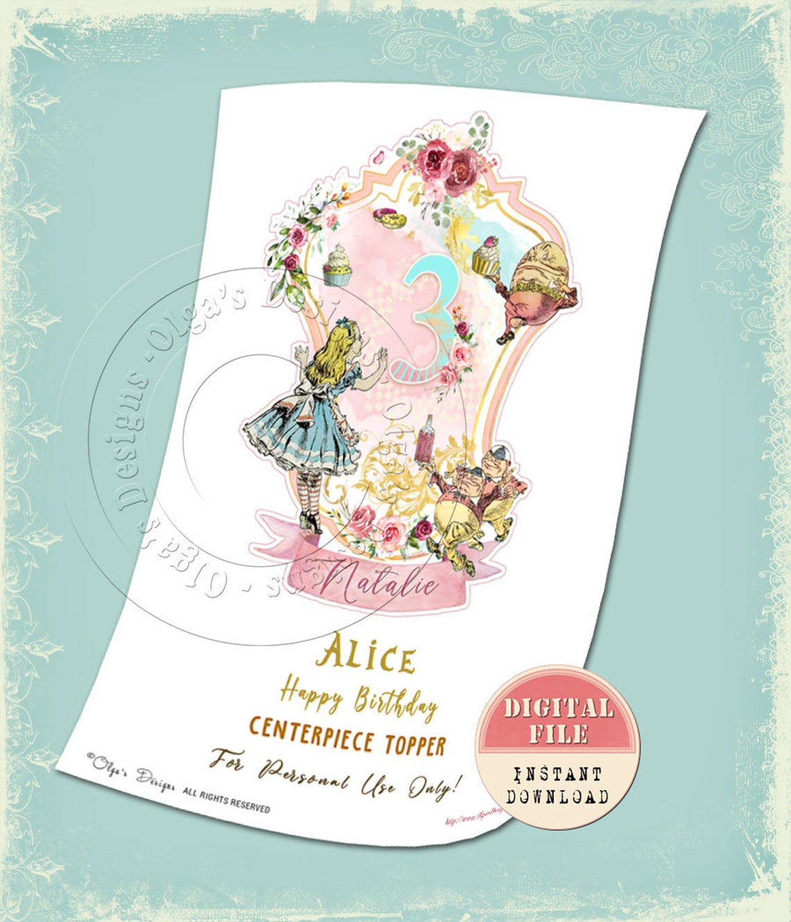 Personalized Alice in Wonderland Cake Topper Printable Mad - Etsy