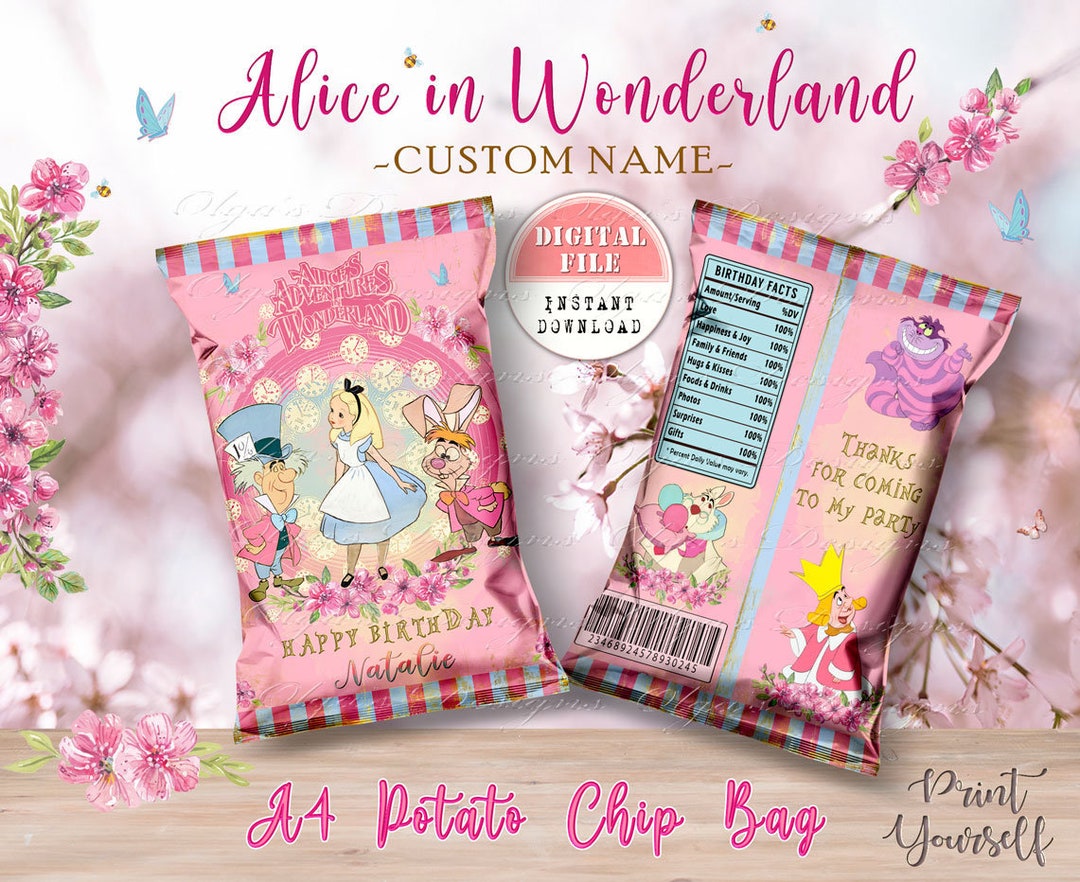 Classic Alice in Wonderland Potato Chip Bag, Personalized Mad Tea Party ...