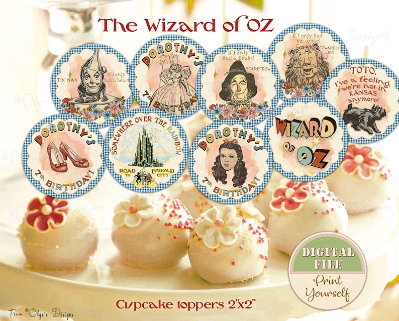 Wizard of OZ Cake Topper, Personalizable Wizard of OZ Birthday Party Centerpiece, Printable Wizard of OZ Centerpiece, Digital File 300 dpi image 5