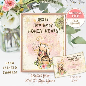 Jeu classique de baby shower Winnie l'ourson Devinez combien d'oursons, jeu de fête d'anniversaire Winnie l'ourson, jeu de signes Winnie l'ourson 20 x 25 cm + carte P03